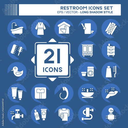 Icon Set Restroom. related to Holiday symbol. long shadow style. design editable