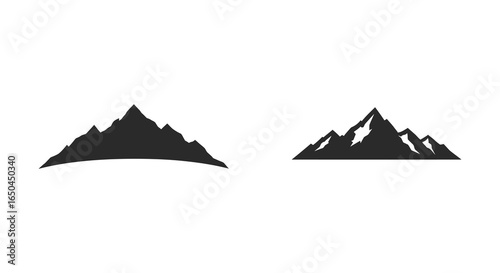Black silhouettes of mountain ranges on white background
