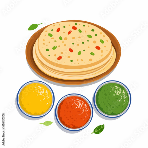 Naan and three colors of India curry