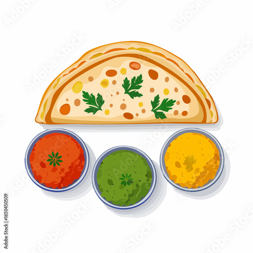 Naan and three colors of India curry