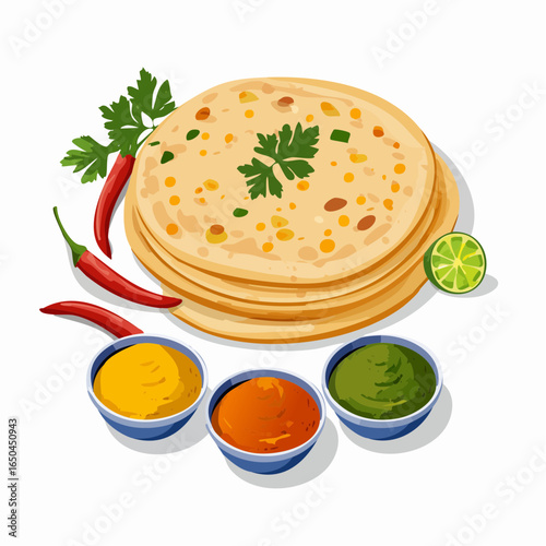Naan and three colors of India curry