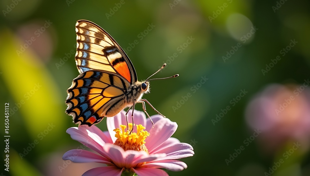 Butterfly perched on a pink flower, captured in natural light with vibrant colors. Butterfly perched on a pink flower, captured in natural light with vibrant colors.