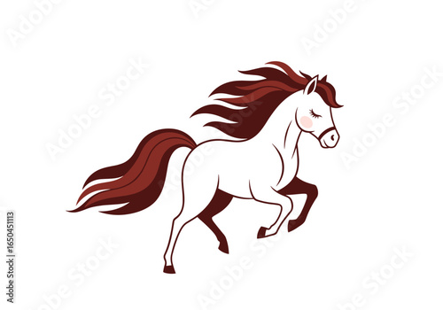 Beautiful white horse galloping with flowing mane and tail animal art