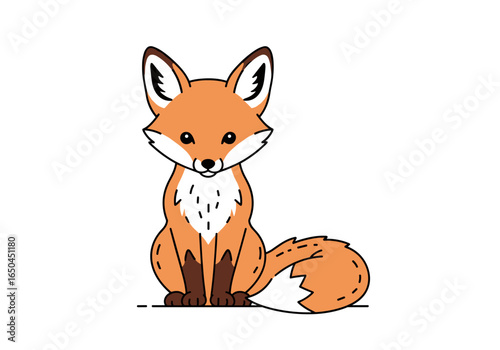 Adorable sitting fox with bushy tail and alert ears adorable cute fox with big eyes sitting still