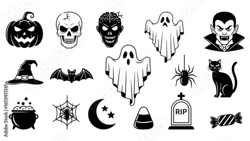 Halloween Celebration Icon Set Spooky Linear Vector Illustration
