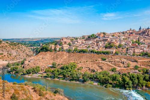 Panorama of Toledo, a historic city in Castilla La Mancha, sitting majestically above the Tagus River and denoted a UNESCO heritage site in 1986.
