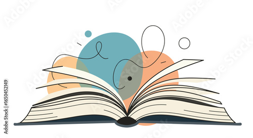 Unlocking knowledge open book with creative abstract shapes and symbols