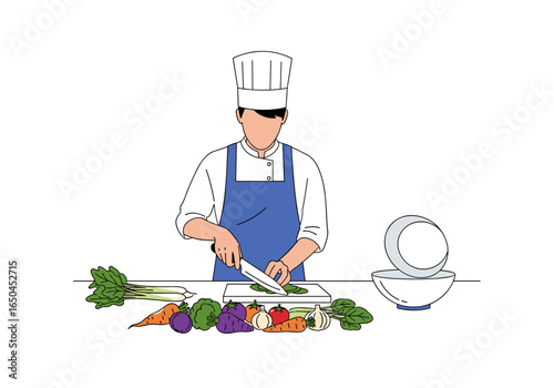 Skilled chef demonstrates precise vegetable preparation techniques in culinary setting