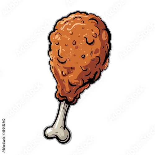 Fried chicken leg vector icon. Roasted chicken drumstick illustration. Grilled poultry symbol food.