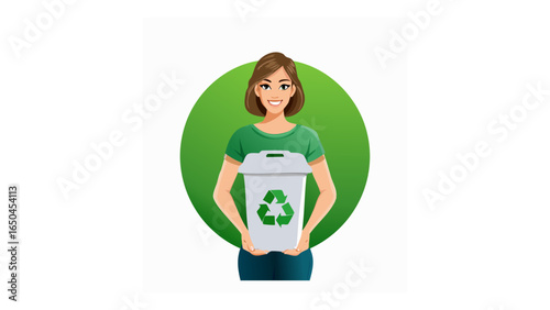 Eco-friendly lifestyle illustration showing people recycling waste, using green bins, and promoting environmental sustainability through proper garbage disposal