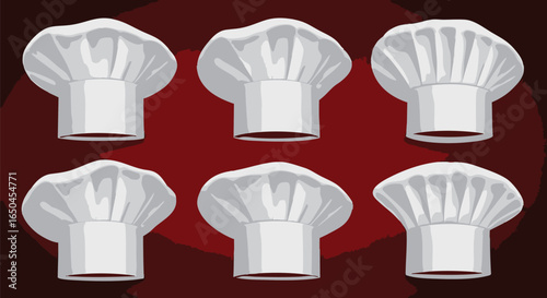 Assorted Chef Hats Set Against a Burgundy Background