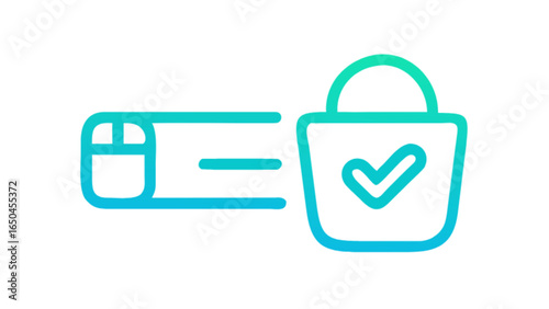 Online shopping checkout process complete with mouse click and secure payment confirm icon