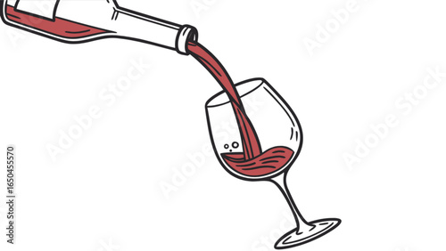 Red wine pouring from bottle into glass illustration for wine tasting and beverage enjoyment concept