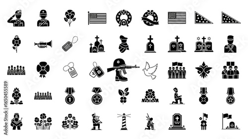 Veterans Day Remembrance Day Military Tribute Icon Set Linear Vector Illustration
