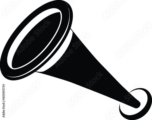 Vintage Ear Trumpet Vector – Black Silhouette Icon of Antique Hearing Aid Device with Flared Acoustic Tube