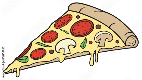 Delicious pizza slice with pepperoni and mushrooms italian food fast food delivery restaurant pizzeria concept