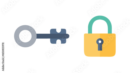 Unlocking security concept with key and padlock for data protection privacy and access control lock and key