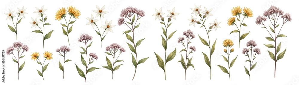 Obraz premium A vibrant collection of diverse wildflowers in various colors and shapes, showcasing nature's beauty.