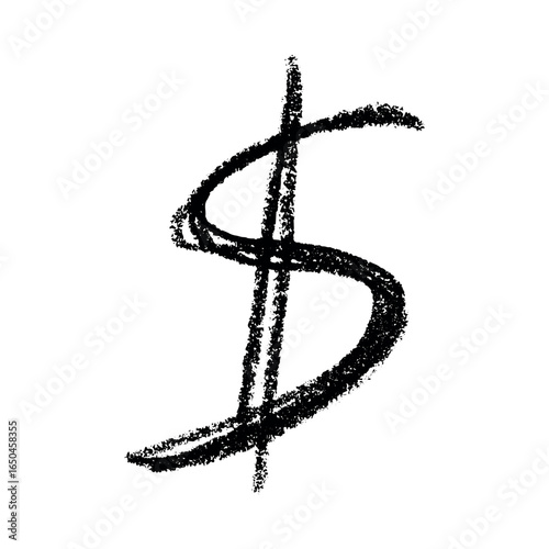 Hand drawn dollar currency symbol. Brush stroke doodle. Single element for design