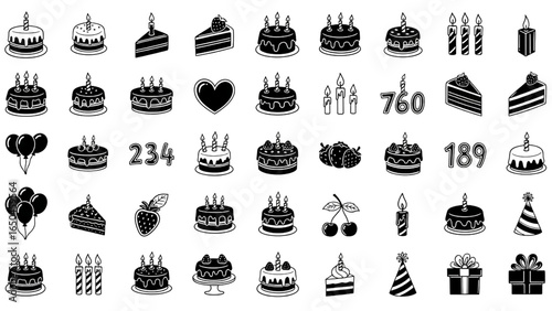 Cake Doodle Icon Set Hand Drawn Birthday Celebration Sketch Illustration
