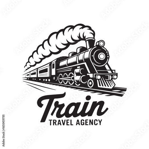 classic steam locomotive vintage train travel agency emblem vector illustration design