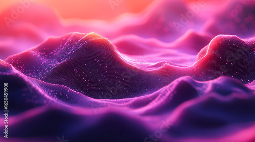 Abstract landscape of undulating hills in vibrant, digital hues