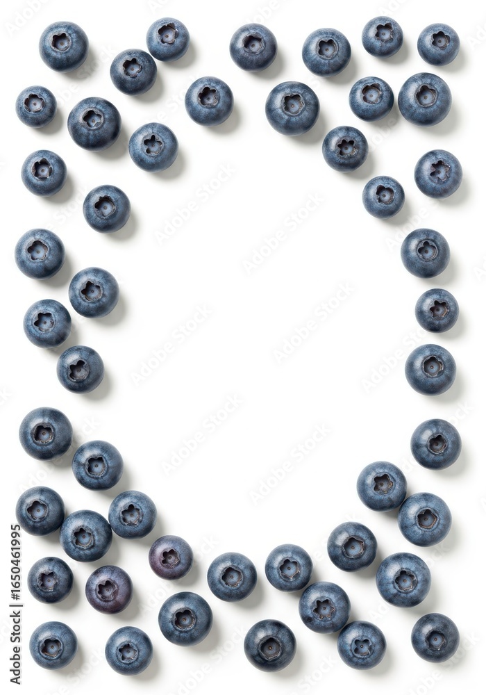 Fototapeta premium Fresh Blueberries Arranged in a Frame on a White Background Showcase