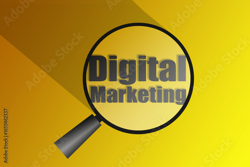 Digital marketing word with magnifying glass conceptual promotional banner background vector.