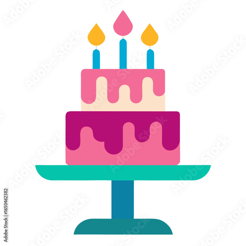 Two tier birthday cake with candles on a stand