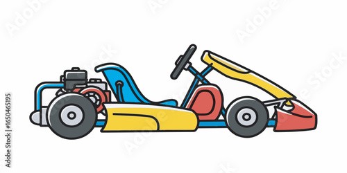 High-quality vector illustration of a colorful go-kart in side view