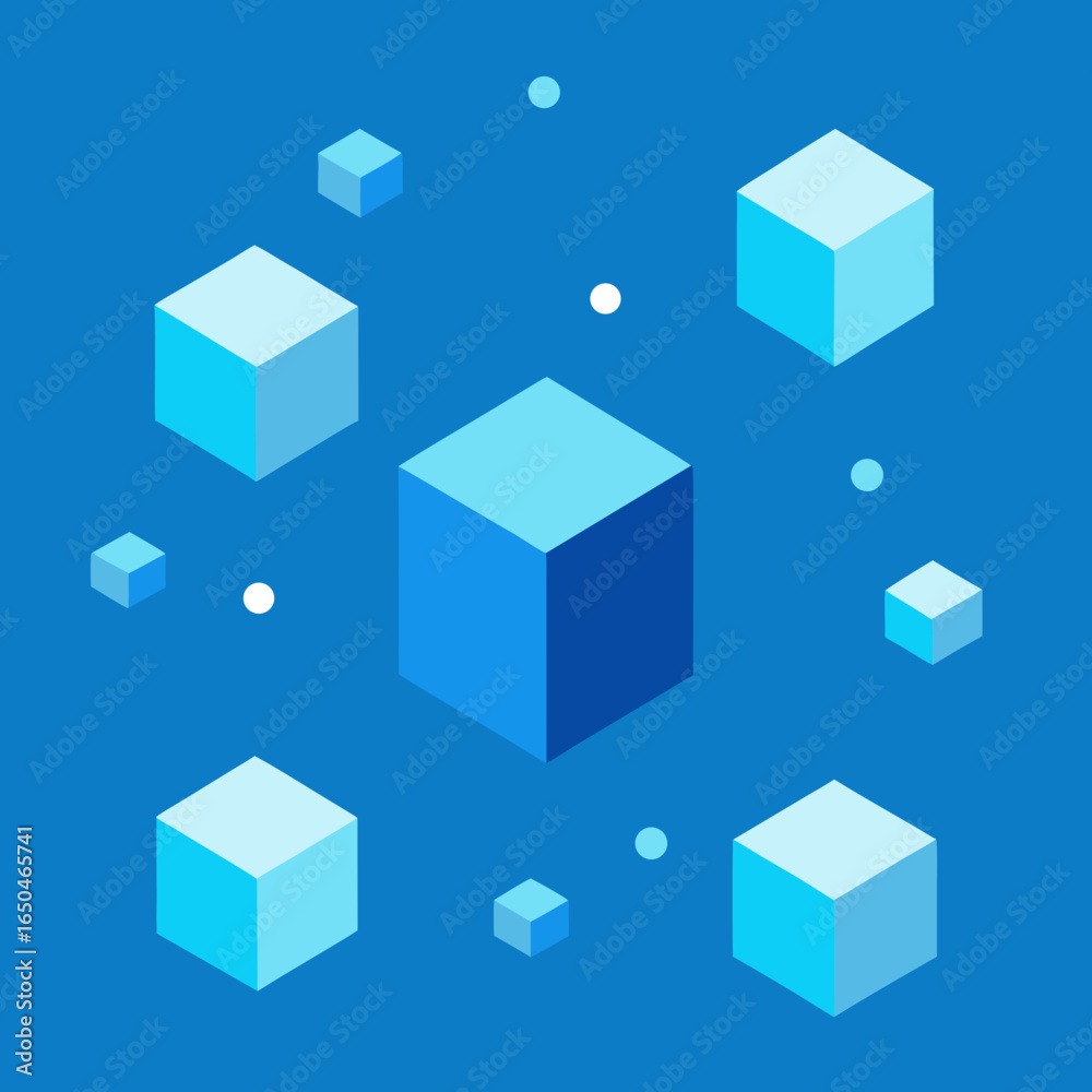 Obraz premium Abstract blue cubes floating in space with white dots