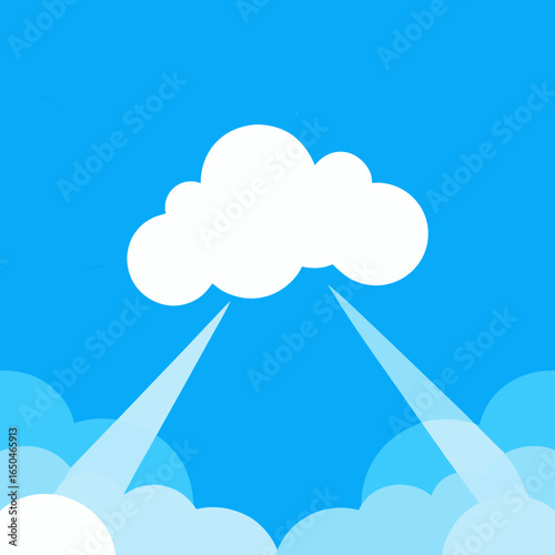 Abstract white clouds ascend on a bright blue sky