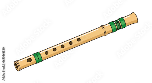 Simple flat vector of bamboo flute with green accents