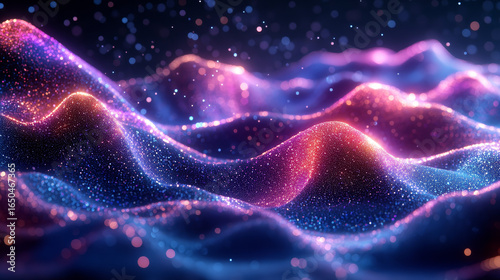 Abstract wavy landscape of glowing particles