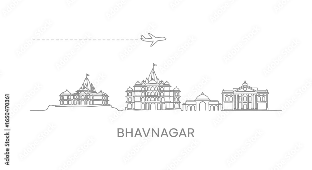 Naklejka premium Bhavnagar Skyline with India Airplane Travel.