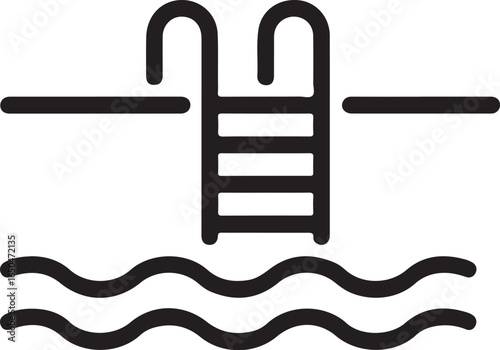 Simple line icon of a swimming pool ladder and water waves