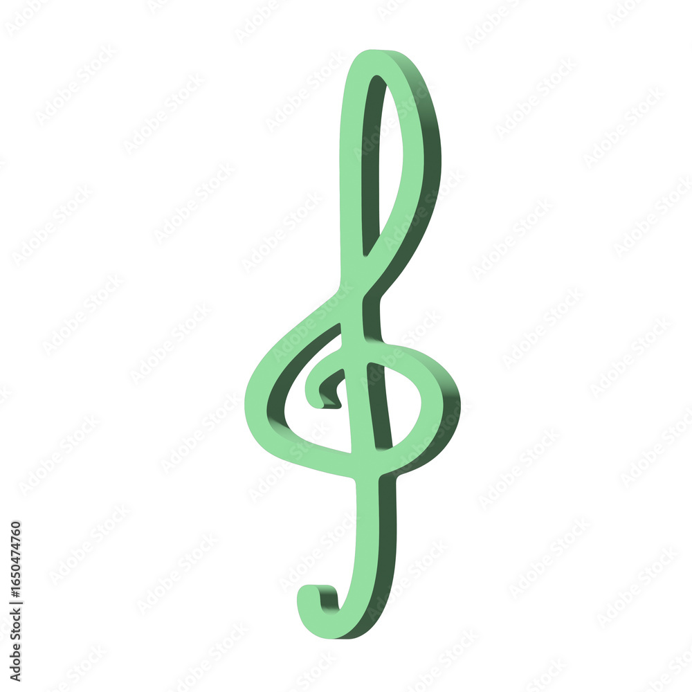 3d treble clef. Hand drawn musical symbol. Single element for print, web, design, decor, logo 3d treble clef. Hand drawn musical symbol. Single element for print, web, design, decor, logo