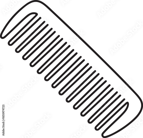 Simple black and white line drawing of a hair comb on a white background
