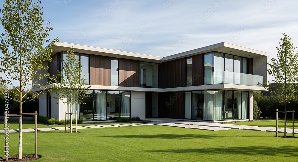Stunning modern architectural home showcasing contemporary design and landscape blending Stunning modern architectural home showcasing contemporary design and landscape blending