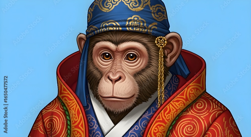 Naklejka premium Majestic Monkey King in Traditional Attire