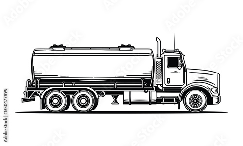 Water Tanker Truck Side View Graphic Illustration
