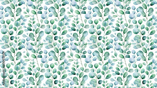 Watercolor eucalyptus leaves seamless pattern