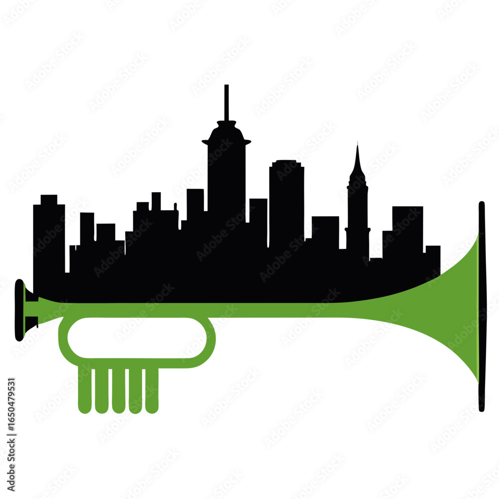 Naklejka premium Trumpet City Skyline Illustration