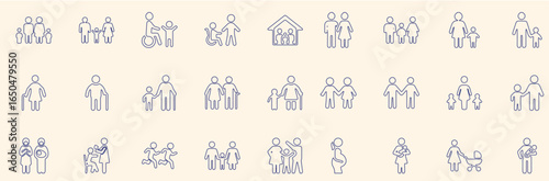 Diverse Family and Parenthood Icons Line Art Collection