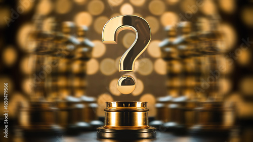 Film award ceremony, golden question mark.