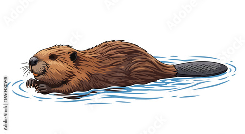 swimming beaver transparent background vector illustration for design projects