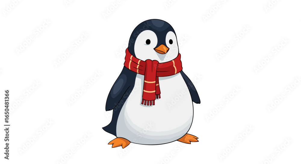 Fototapeta premium adorable penguin with red scarf transparent background vector illustration