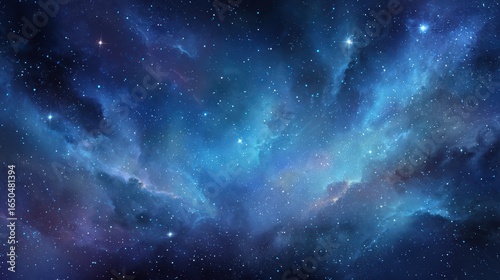 Blue purple nebula in deep space: Cosmic galaxy with twinkling stars and glowing celestial clouds