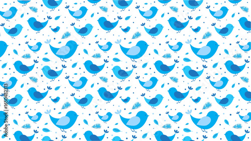 Blue birds and feathers seamless pattern design