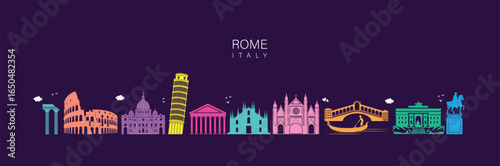 Rome Italy. set of Italy landmark icons royalty free vectors illustration art for Logo, T shirt, banner, card design. travel and tours illustrations vector background. World tourism day